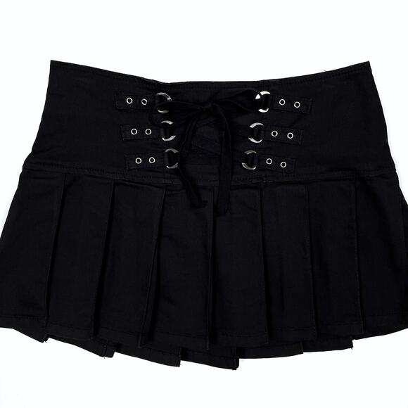 Rare Tripp NYC Black Corset Lace Up Pleated Mini Skirt Size Small Goth Hot Topic - Picture 5 of 13